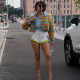 Cárdigan de punto ajustado con cuello y contraste de color para mujer, ropa de verano informal
